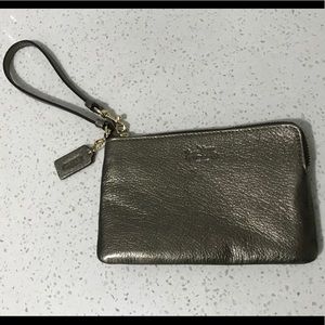 Coach gold/bronze pebbled leather wristlet